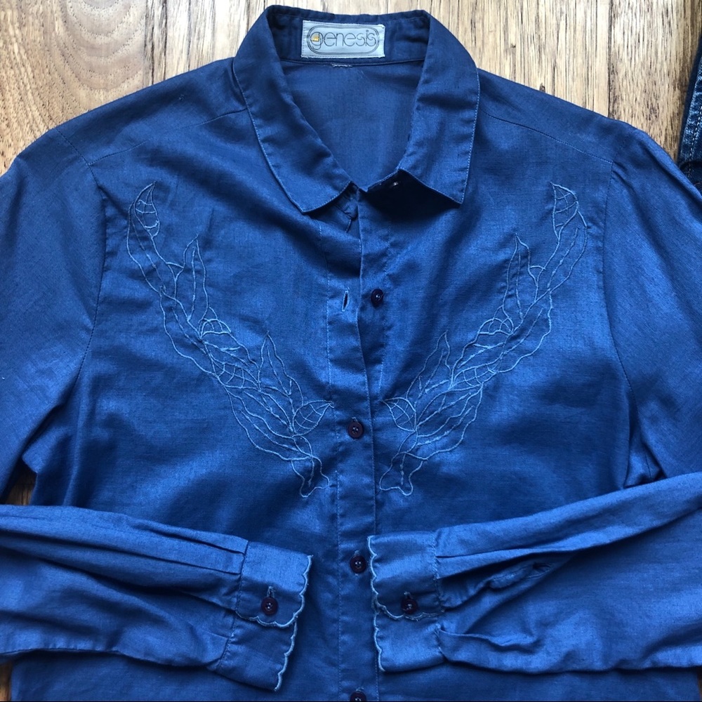 Vintage Blue Embroidered Button Down Shirt